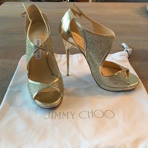 JIMMY CHOO gold metallic platform stilettos EU39/ US 8.5
